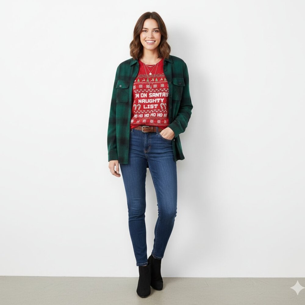 *Christmas 'Im on Santas Naughty List Red' Graphic T Shirt